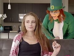Kyler Quinn is hanging out on the couch when she hears a suspicious sound behind her. She turns around and spots a creepy leprechaun jerking his willy as he stares at her. Kyler runs to her parents,